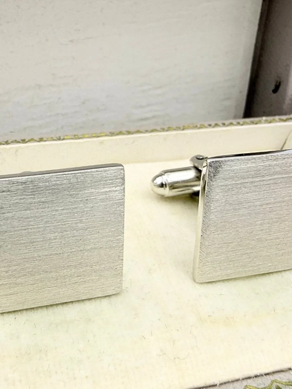 Dante Signed Minimalist MCM Brushed Square Silver Plated Brutalist Cufflinks